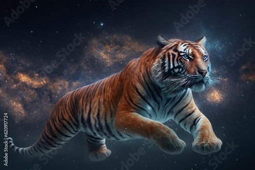 tiger floating in starry outer space  Generative AI
