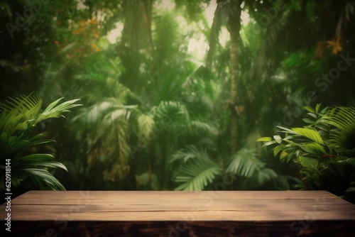 green up leaf color podium palm mock design platform space wooden. Generative AI.