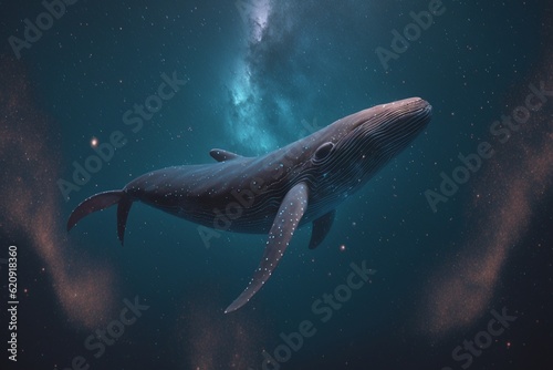 whale floating in starry outer space, Generative AI © JOSE