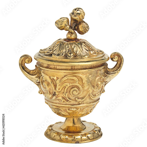 antique brass vase isolated on white background