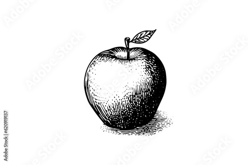 Apple fruit hand drawn engraving style vector illustrations.
