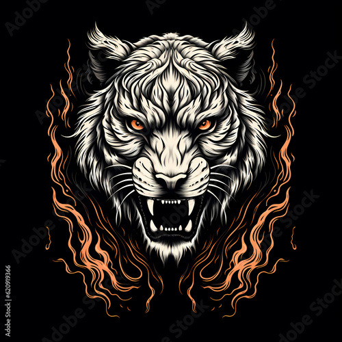 tiger tshirt tattoo design dark art illustration isolated on black photo