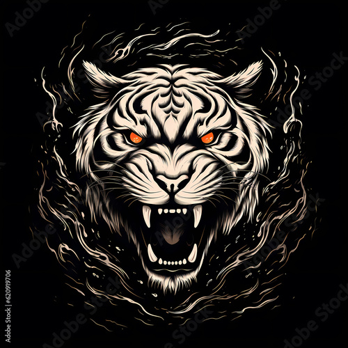tiger boens tshirt tattoo design dark art illustration isolated on black photo