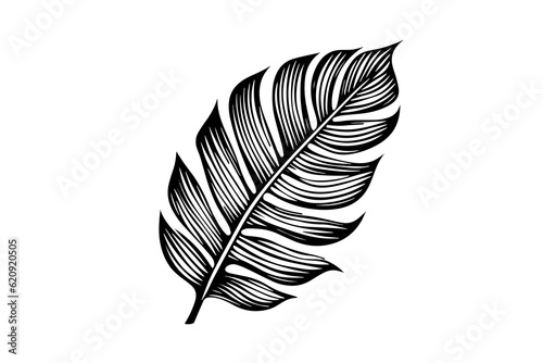 Exotic tropical leaf hand drawn vector. Botanical leaves engraved ink art.