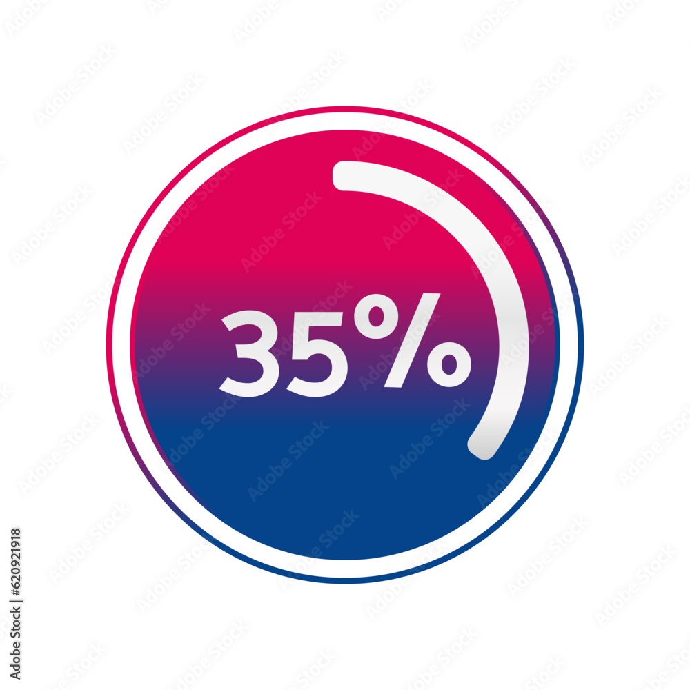 35 percent circle chart, isolated symbol. Vector red blue gradient element. Percentage Infographic sign. Illustration, icon for business, finance, progress, report, web design, download 35 percent circle chart, isolated symbol. Vector red blue gradient element. Percentage Infographic sign. Illustration, icon for business, finance, progress, report, web design, download