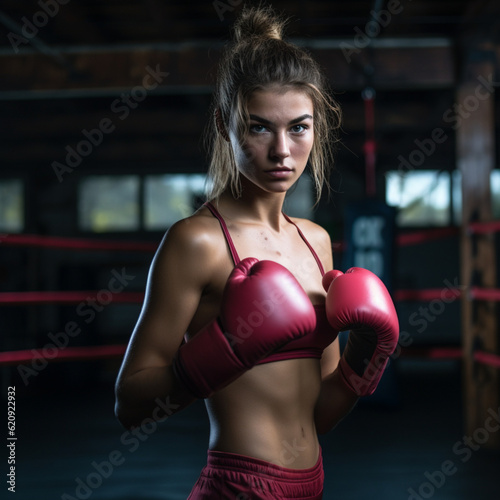 Boxer woman training. Generative AI.