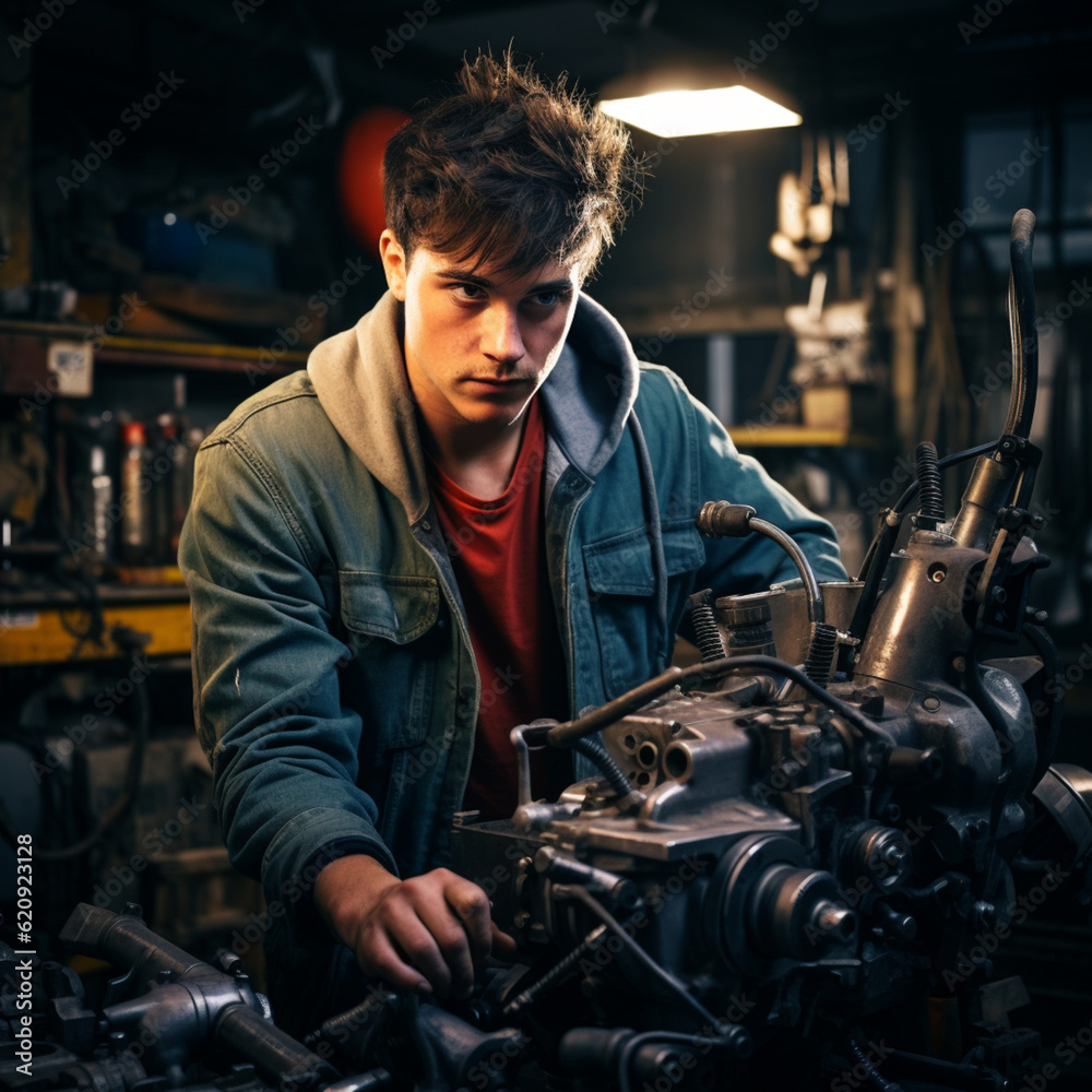 Young mechanic boy. Generative AI. Young mechanic boy. Generative AI.