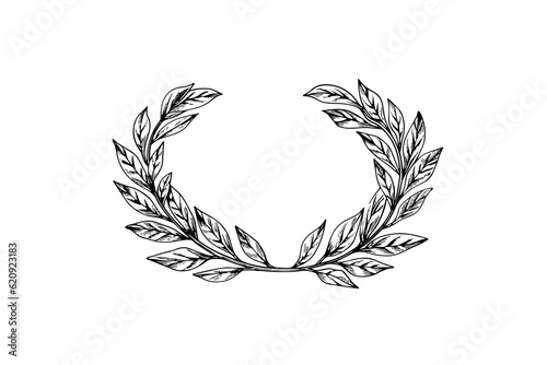 Laurel wreath vintage Baroque frame border monogram engraving vector illustration.