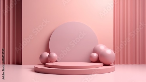 podium with pink floor with a pink background