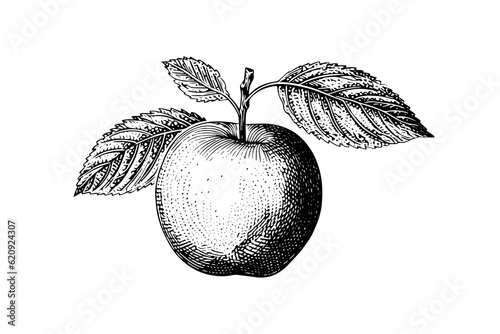 Apple fruit hand drawn engraving style vector illustrations.