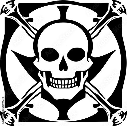 Cutout silhouette of the captain of a pirate ship in a hat with a skull and crossbones.