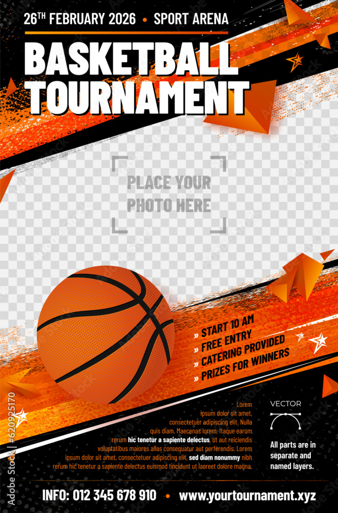 © Jaroslav Machacek - Basketball tournament poster template with ball and place for photo © Jaroslav Machacek - Basketball tournament poster template with ball and place for photo