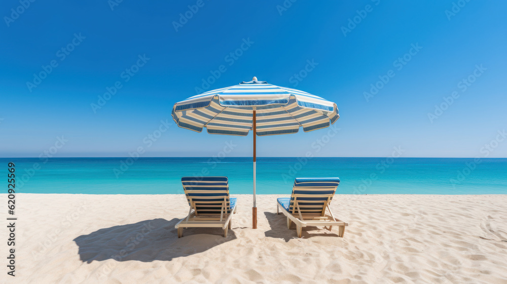Obraz premium chair decks with parasol umbrellas on beach. summer and vacation
