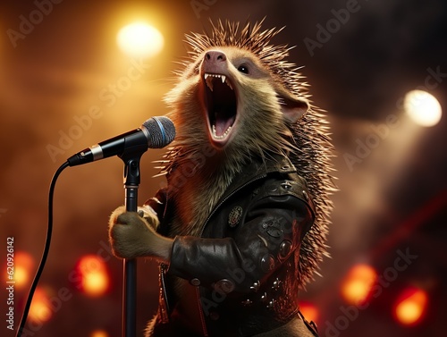 Igel als Sänger auf einer Bühne