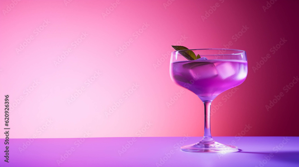 Aviation Cocktail on colorful background. Copy Space on the side. Generative AI. Aviation Cocktail on colorful background. Copy Space on the side. Generative AI.