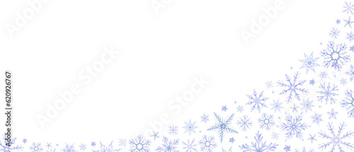 Fototapeta Naklejka Na Ścianę i Meble -  Snowflakes. Watercolor frame. Decorative winter background with hand drawn snowflakes, snow, stars. Snowflake framework. Isolated. For postcards, invitations, cards