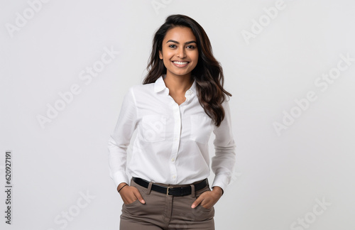 Indian female tech entrepreneur in a confident pose