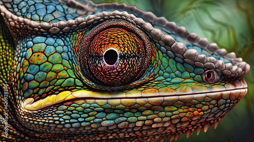 Close-up of a chameleons eye in the wild