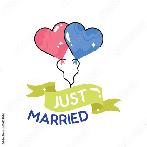 Just married doodle vector outline Sticker. EPS 10 file