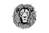 The lion head hand draw vintage engraving black and white vector illustration on a white background