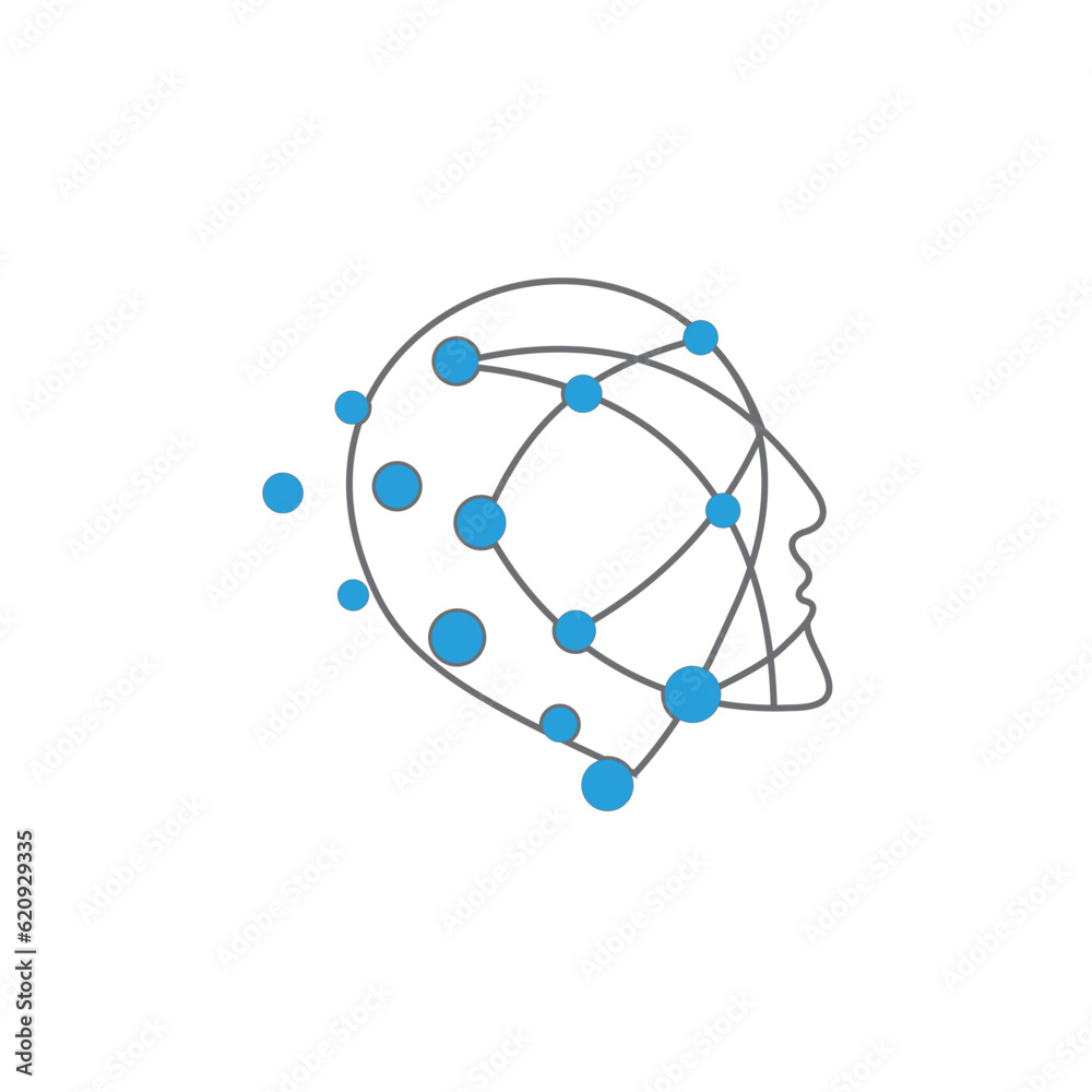 Head Tech logo symbol. Colorful artificial concept vector. Head digital
