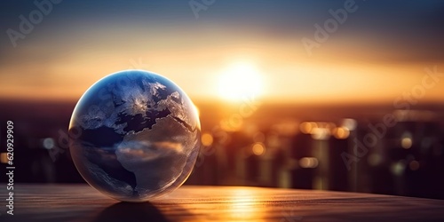 Global Communication Concept with Blurred Earth Planet in Background and Copyspace