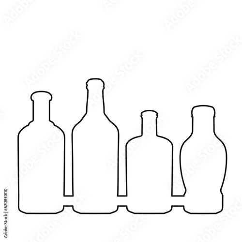 Sketchy image shape of a glass bottle silhouette. Alcohol, wine, whiskey, vodka, brandy, cognac, beer, kvass, champagne, liqueur