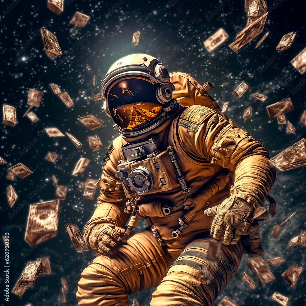 Fototapeta premium astronaut in space with money created with Generative Ai