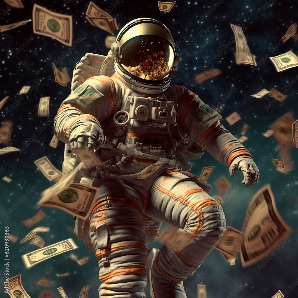 Fototapeta premium astronaut in space with money created with Generative Ai
