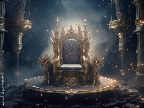 Decorated empty throne hall. Throne in space. photo