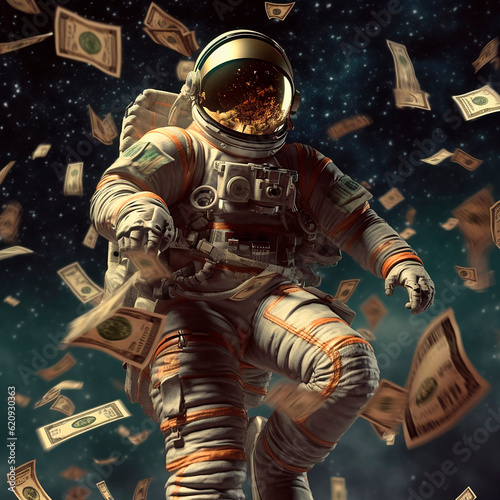 astronaut in space with money created with Generative Ai