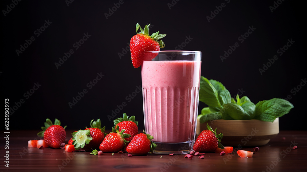 strawberry smoothie in glass, Generative Ai strawberry smoothie in glass, Generative Ai