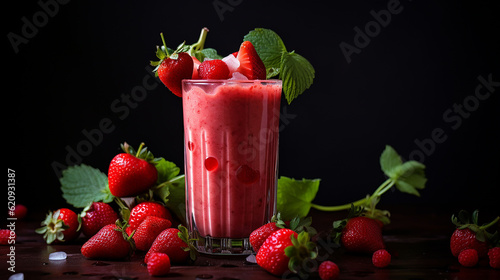 strawberry smoothie in glass, Generative Ai