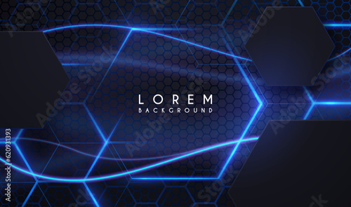 Abstract hexagonal shapes background with blue light effect