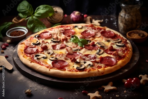 Salami and Mushroom Pizza Delight. Generative AI