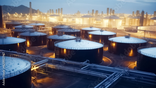 Oil terminal is industrial facility for storage tank of oil and petrochemical industry products.