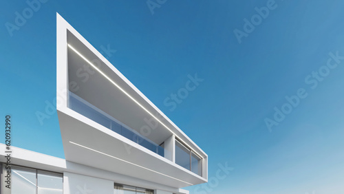 3d rendering of white modern architecture on blue sky background.