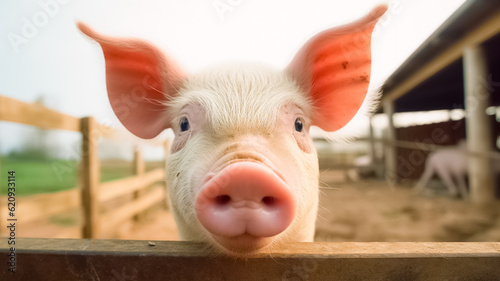 Obraz na płótnie Portrait of cute breeder pig with dirty snout.
