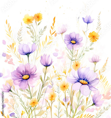 Watercolor seamless pattern watercolor floral border, in the style of pastel on white background.