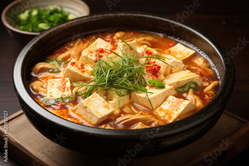 tofu soup on background