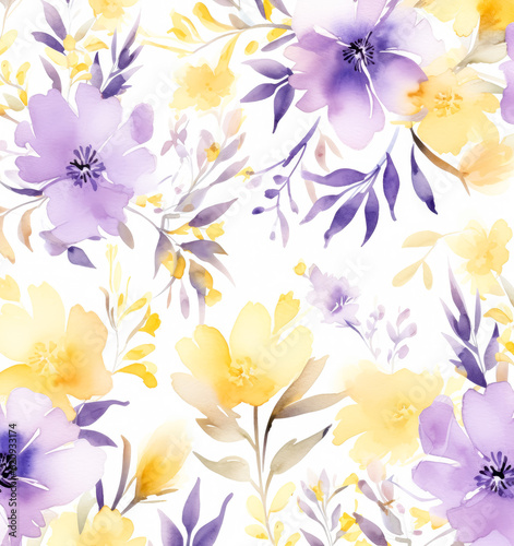 Watercolor seamless pattern watercolor floral border  in the style of pastel on white background.