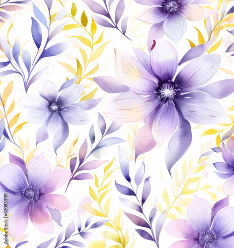 Watercolor seamless pattern watercolor floral border  in the style of pastel on white background.