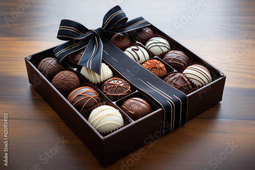 Luxury candy box with Belgium chocolate candies generative ai