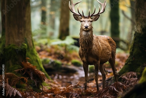 Realistic Deer in Natural Surroundings. Generative AI © Haider