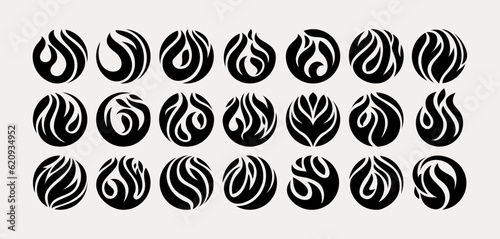 Set of silhouette circle fire logo design