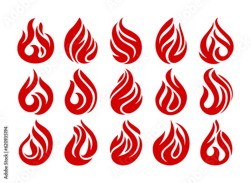 Set of waterdrop fire logo design template