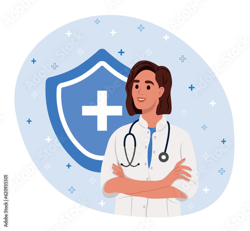 National Immunization Awareness Month. Avatar of a medical consultation doctor, an online health care pharmacist expert.