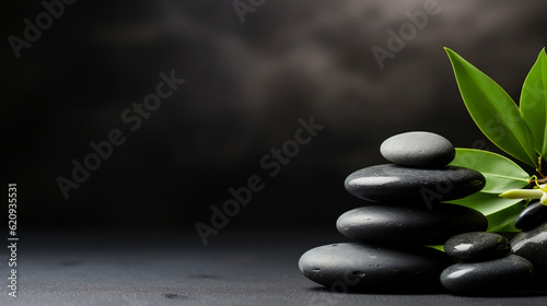 Zen stones. Spa background with spa accessories on a dark background, Generative Ai