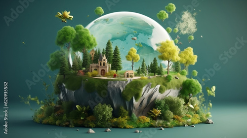 World environment and mother earth day concept with globe and eco friendly environment, Generative Ai © oldwar
