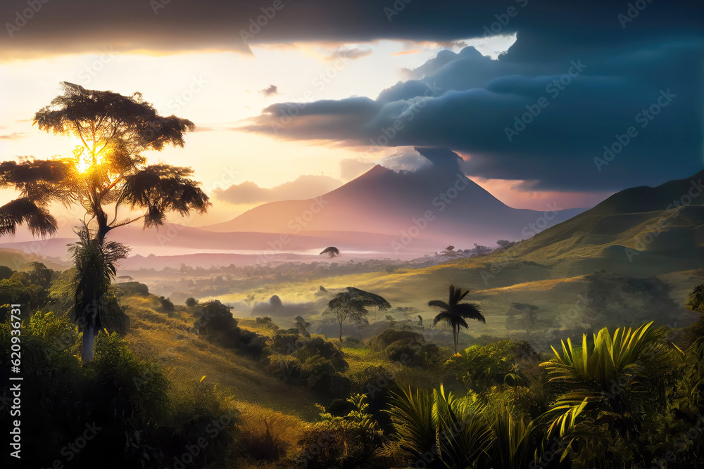 Congo landscape with hills and tree. Generative AI Art. Beautiful view.